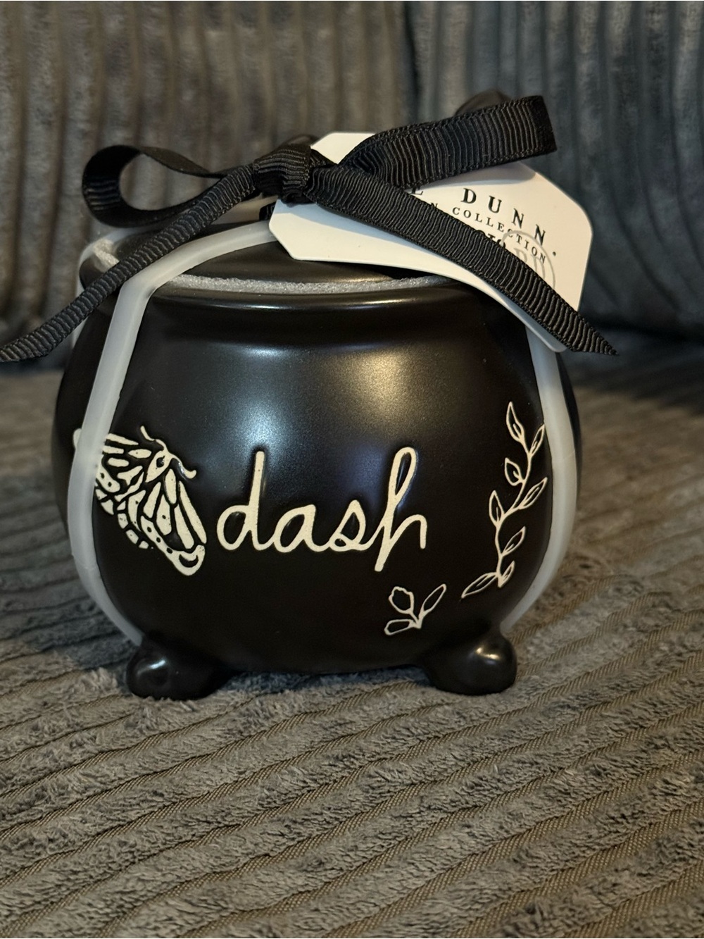 Rae Dunn ✨ Black Ceramic Sugar Dish w/ lid & Spoon ‘dash’ w/ white 🦋 Design